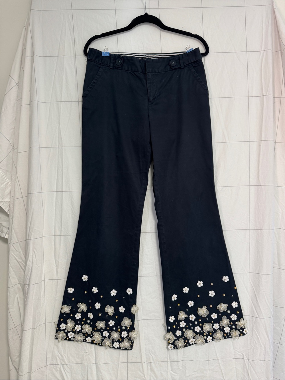 Upcycled one of a kind Embellished navy Wide-Leg Women's Pants